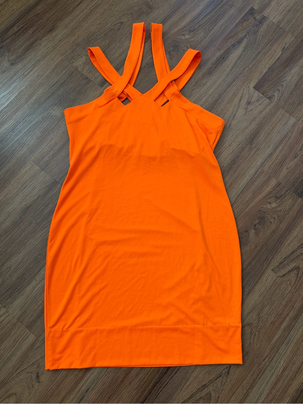 Gretchen Scott Designs Bright Orange CrissCross Strappy Mini Dress. Large